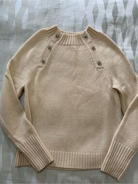 J. Crew Cream Crewneck Sweater with Rhinestone Shoulder Buttons Medium M